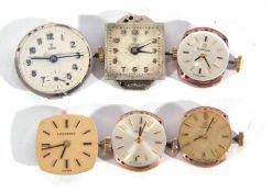 Lot of six ladies wristwatch movements, these include three Omega, two Tudor and one Longines (all