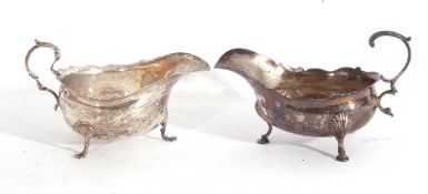 Two hallmarked silver sauce boats of typical form, London 1761 and Chester 1909, 210 grams