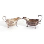 Two hallmarked silver sauce boats of typical form, London 1761 and Chester 1909, 210 grams