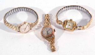 A mixed lot of 3 Ladies wrist watches including a "Solo" on an expanding bracelet, a 9ct gold