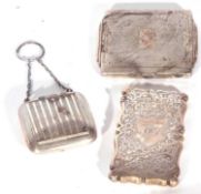 Mixed Lot: Edward VII silver card case of typical form engraved and chased with flowers and