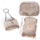 Mixed Lot: Edward VII silver card case of typical form engraved and chased with flowers and