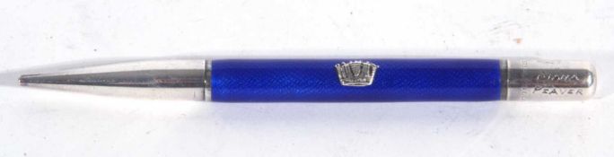 Vintage sterling silver and royal blue enamel pencil engraved Wigfull, Plymouth, Diana Peaver,