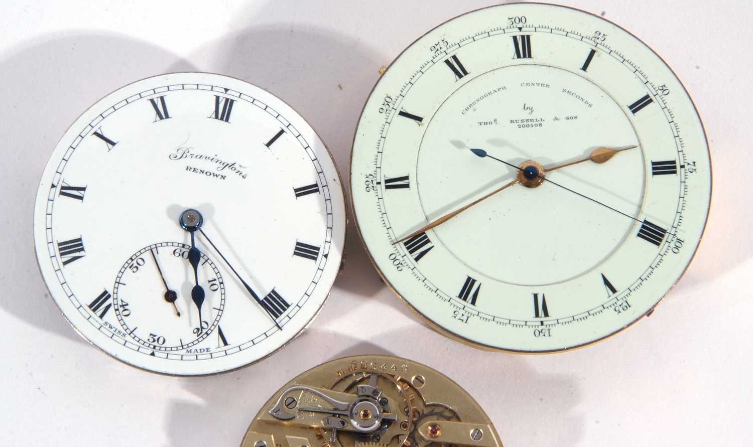 Lot of three pocket watch movements and dials, one by Thomas Russell & Sons complete with white - Image 3 of 4