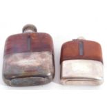 Mixed Lot in include vintage spirit flask, the upper section wrapped in a leather skin with level