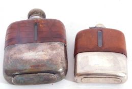 Mixed Lot in include vintage spirit flask, the upper section wrapped in a leather skin with level