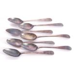 Group of seven Georgian silver teaspoons, four hallmarked for Newcastle and three London examples,