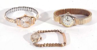 Mixed lot of three ladies wristwatches, these include a gold plated rotary which is manually crown