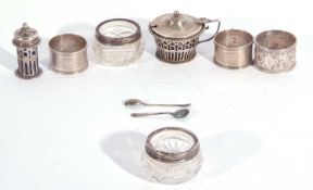 Mixed lot to include a pair of silver serviette rings and one other example (3), a silver pierced
