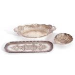 Mixed lot to include an Edward VII oval silver shallow dish embossed and pierced design,