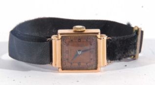 18ct gold ladies cocktail watch. Stamped on the back of the case "750 18L". Manually crown wound
