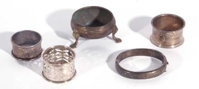 Mixed lot including various silver serviette rings, various dates and makers, an antique silver open