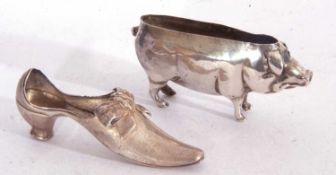 Mixed lot including an Edwardian silver large pig pin cushion, hallmarked Birmingham 1908, makers