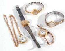 Mixed lot of four ladies wristwatches these include an 18 carat gold automatic Eterna, an 18 carat