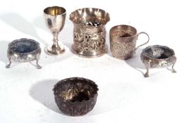 Mixed lot to include a Victorian silver vase having a crimped rim, the body pierced and embossed