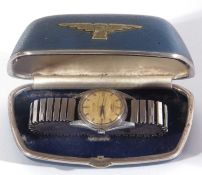 Vintage Longines silver arrow gents wristwatch with original fitted box. The watch has a manually