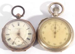 Mixed Lot of a silver Dent & Sons pocket watch and a white metal military stop watch. The pocket