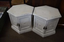 Pair of 20th Century cream painted hexagonal two door side cabinets, 60 cm wide