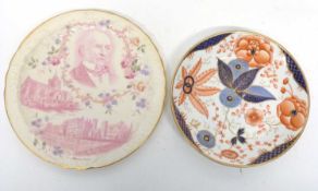 English porcelain dish with imari design and a commemorative dish for Gladstone