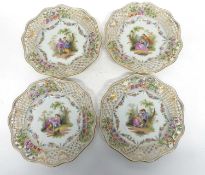 Dresden dishes with pastoral scene within reticulated borders (4 in the lot)