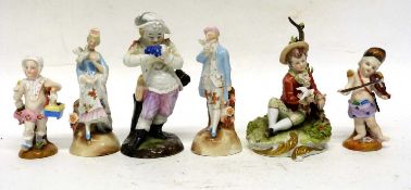 Group of six continental porcelain figures