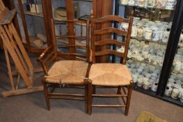 Sussex style rush seat carver chair and further ladder back chair (2)
