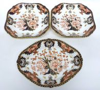 Three Royal Crown Derby Imari dishes, two rectangular dishes and further oval dish (3 in the lot)