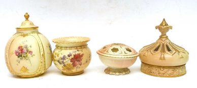 Quantity of Royal Worcester blush wares including reticulated vase cover, bowl and cover, further