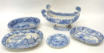 Quantity of blue and white 19th Century pottery including two dishes, further small dish, cheese