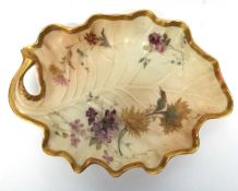 Royal Worcester leaf shaped dish with blush ware ground decorated with flowers, together with