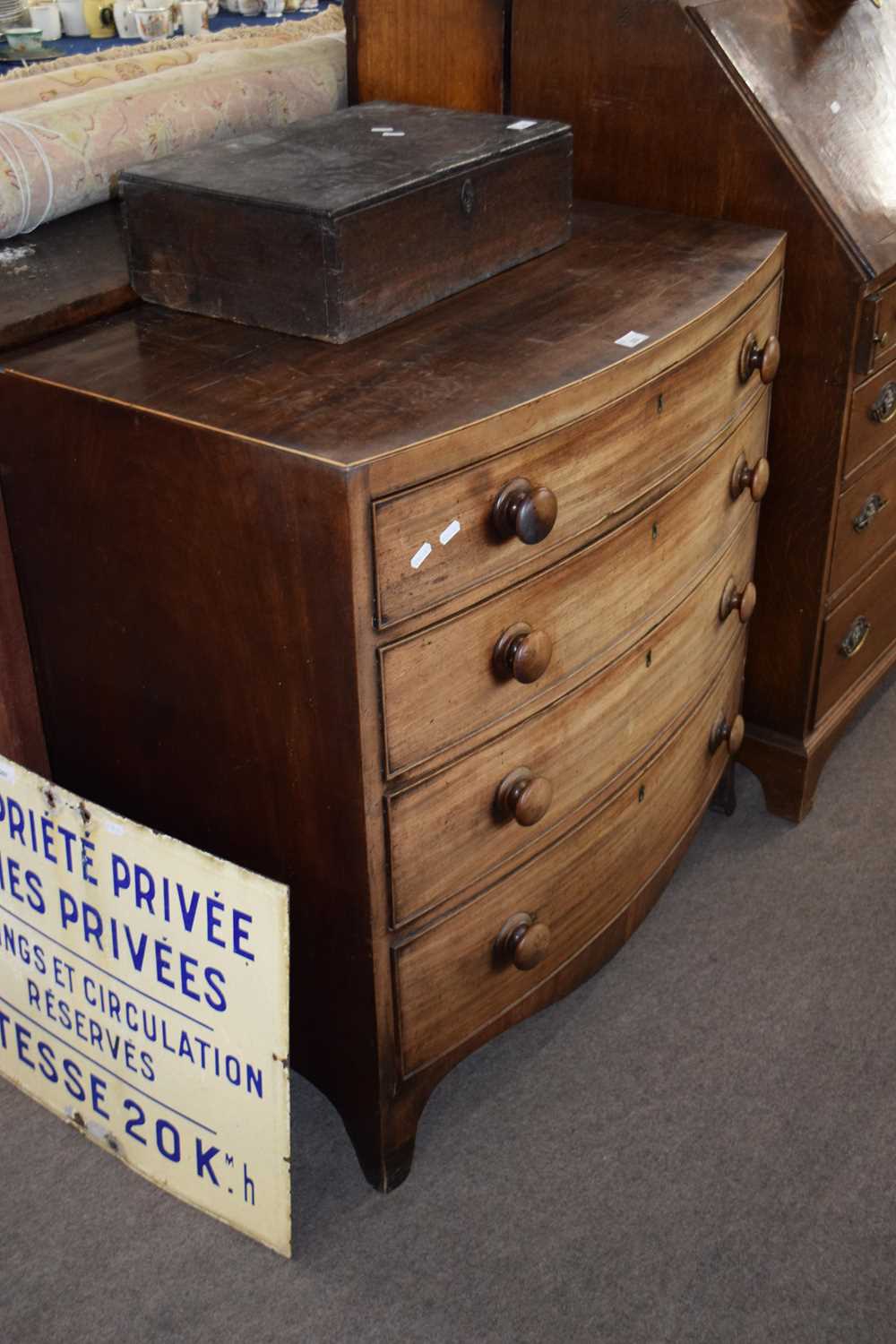 19th Century mahogany bow front chest of four graduated drawers raised on outswept legs - Image 2 of 2