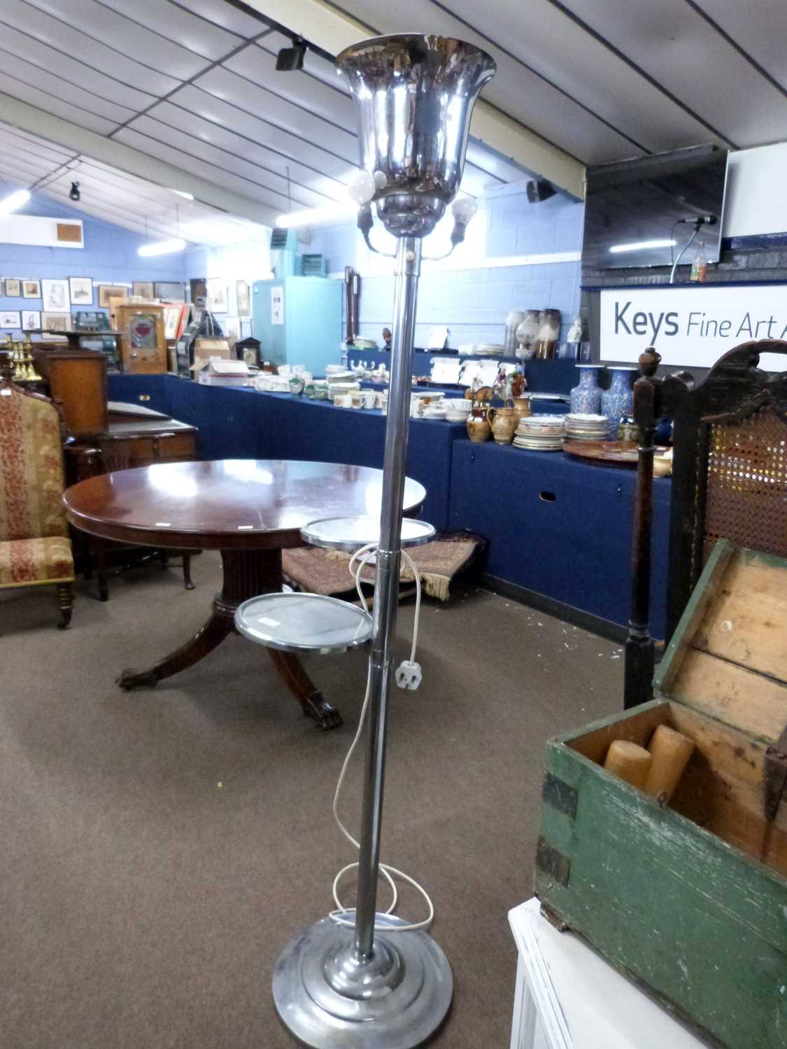 Unusual combination Art Deco standard lamp and table, the stem with two circular side sections - Image 6 of 6