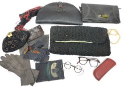 Group of three Art Deco handbags and small purse and other items