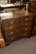 19th Century oak chest with two short and three long drawers fitted with brass handles and raised on