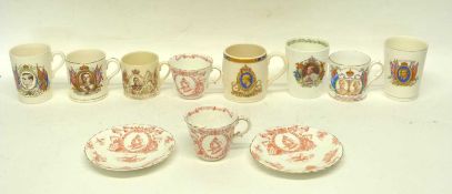 Quantity of royal commemoratives including two cups and saucers commemorating Victoria Jubilee