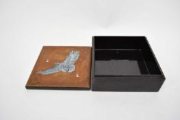 Lacquer box, the cover with a model of an eagle, together with a further small box with metal mounts