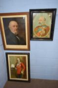 Group of three framed prints including print of Gladstone, signed to the mount, print of Edward