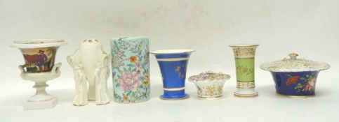 Group of English porcelain wares, mainly 19th Century including two spool vases, small ceremic box