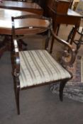 19th Century scroll arm carver chair with sabre legs and drop in seat