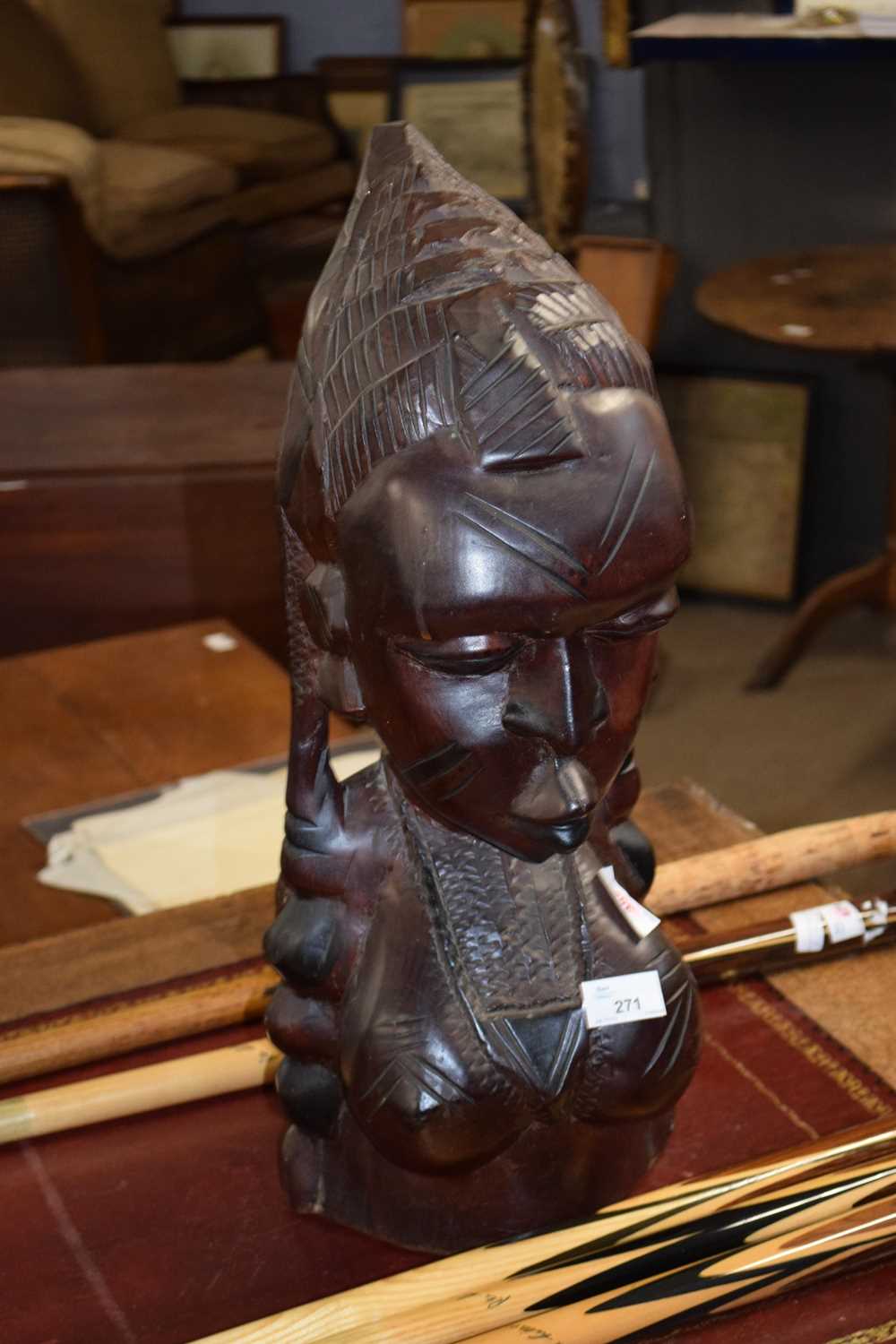 Large West African hardwood female bust, 53 cm high