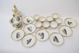 Quantity of Continental porcelain coffee cups and other items, probably Paris, all with sepia