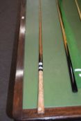 Burroughes & Watts one piece snooker cue with cork end, 146cm long