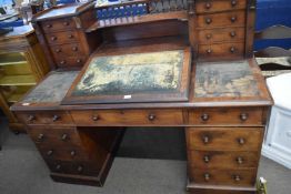 Large Victorian mahogany twin pedestal desk, the top section with two four drawer turrets with