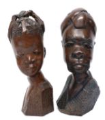 Pair of carved wooden African heads