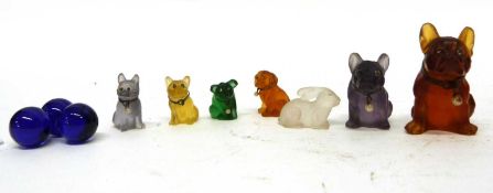 Unusual group of glass menagerie figures including French Bulldog, Dachshund, cat, pig and rabbit (