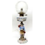 Ceramic oil lamp with a continental figure in a mison style and ceramic reservoir with a figure of