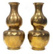 A pair of Chinese brass vases of gours shape with apocryphal mark to base (2), 20 cm high