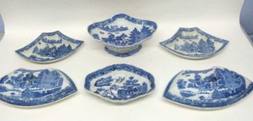 Quantity of 19th Century pearl ware, blue and white serving dishes with chioiserie designs including