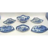 Quantity of 19th Century pearl ware, blue and white serving dishes with chioiserie designs including