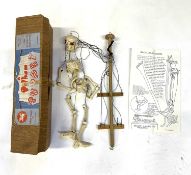 1960s - 1970s Pelham puppet formed as a skeleton in original box with original paper instructions.